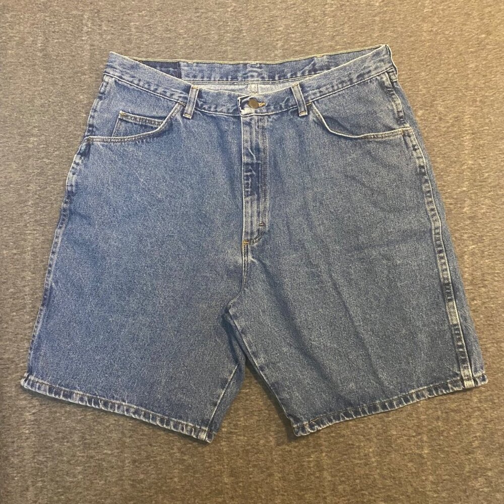 Vintage Wrangler Denim Jean Shorts Blue Mens 38 Baggy Jorts 9" Inseam Y2K Dad